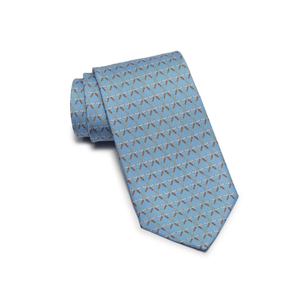 NWT Salvatore Ferragamo Light Blue Golf Club 100% Silk Men’s Tie